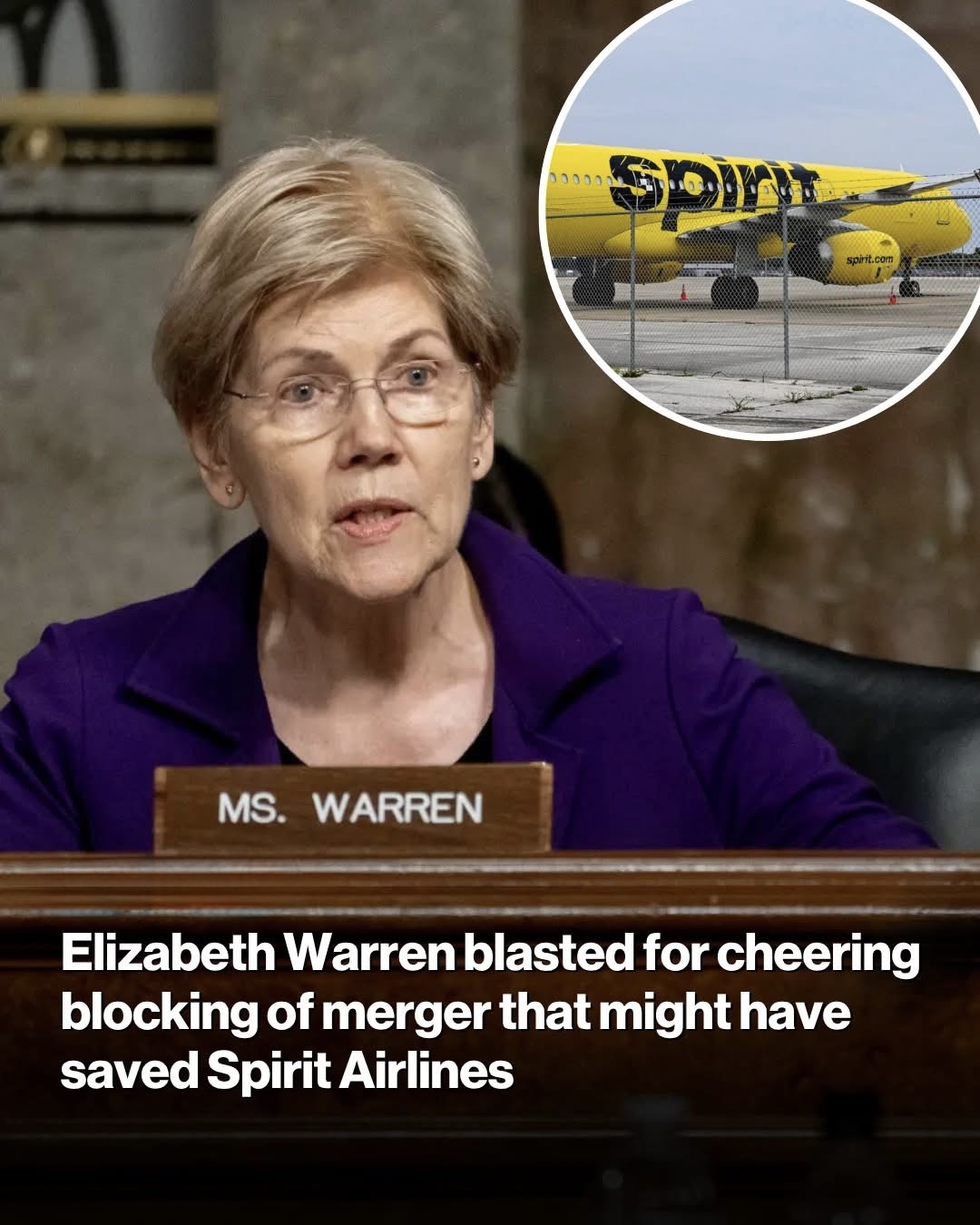 Elizabeth Warren blasted for cheering blocking of merger that might have saved Spirit Airlines
